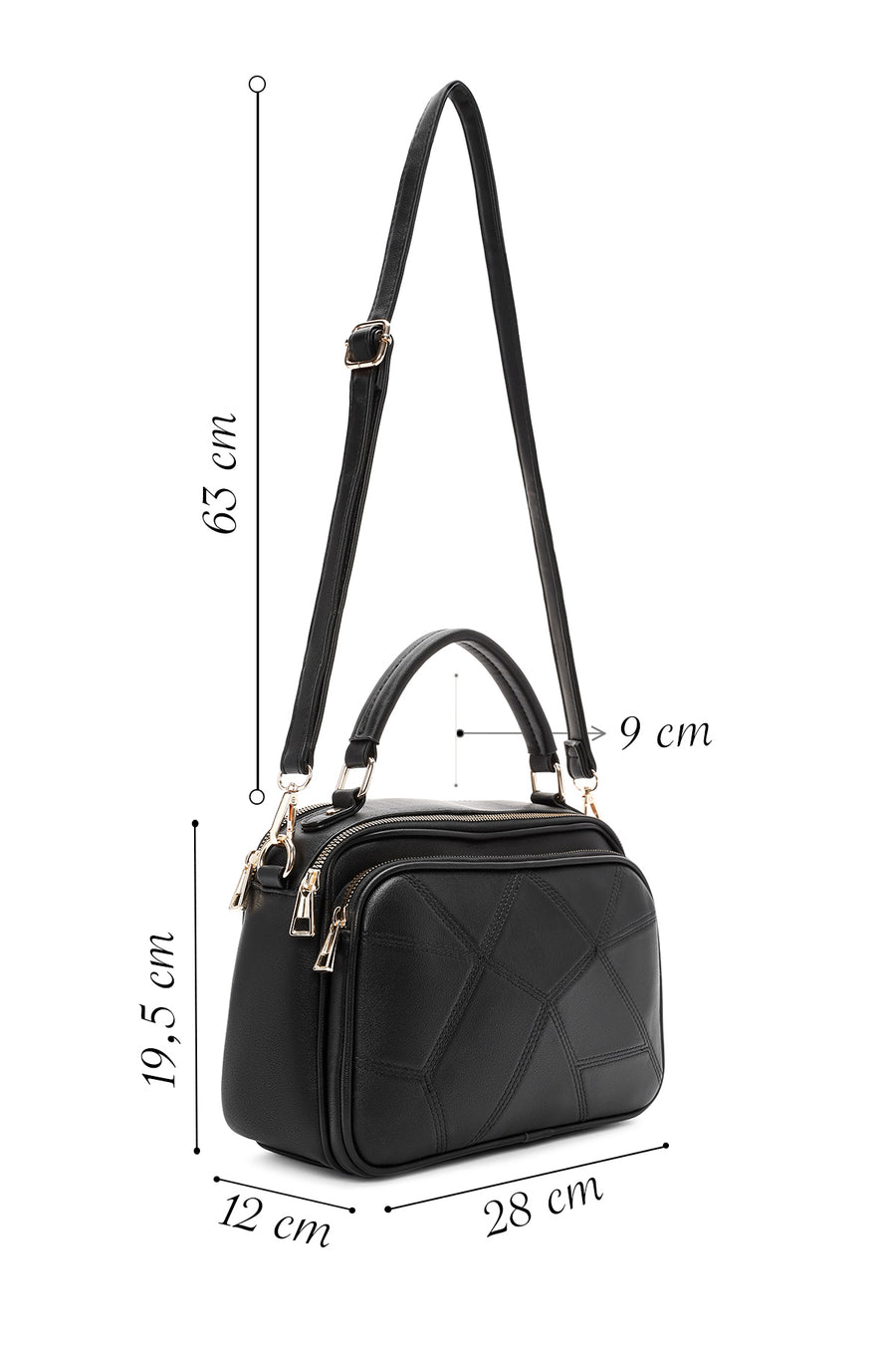 Women's Black Long Strap Printed Shoulder Bag