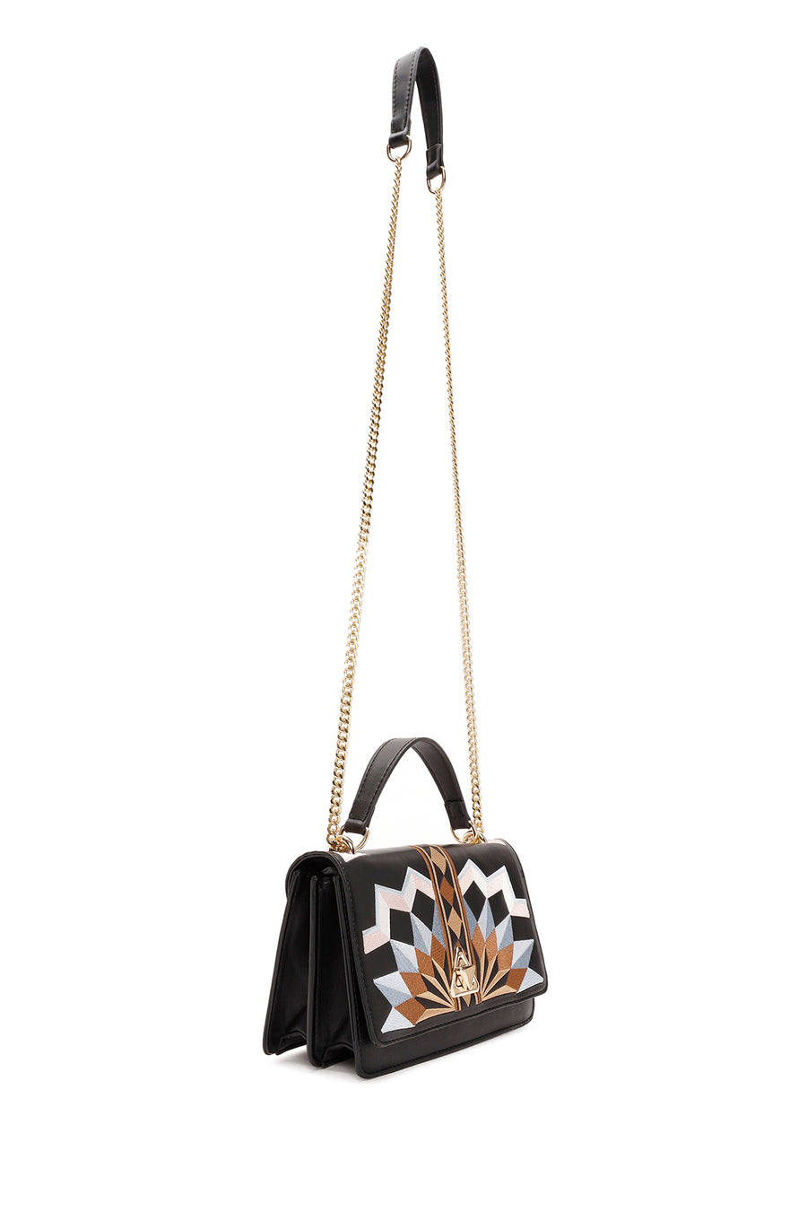 Women's Black Long Strap Printed Shoulder Bag