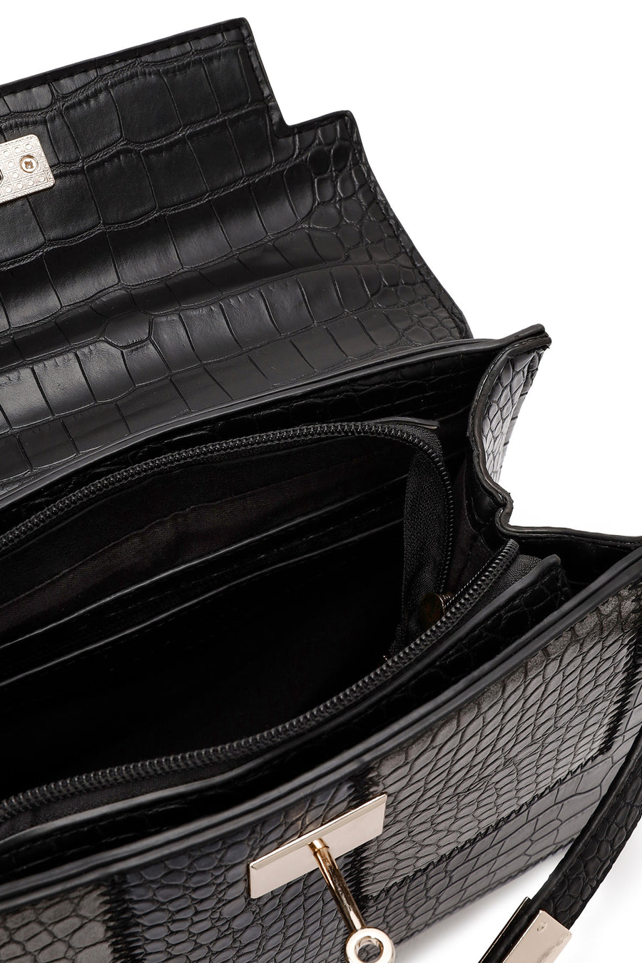 Women's Black Long Strap Crocodile Handbag