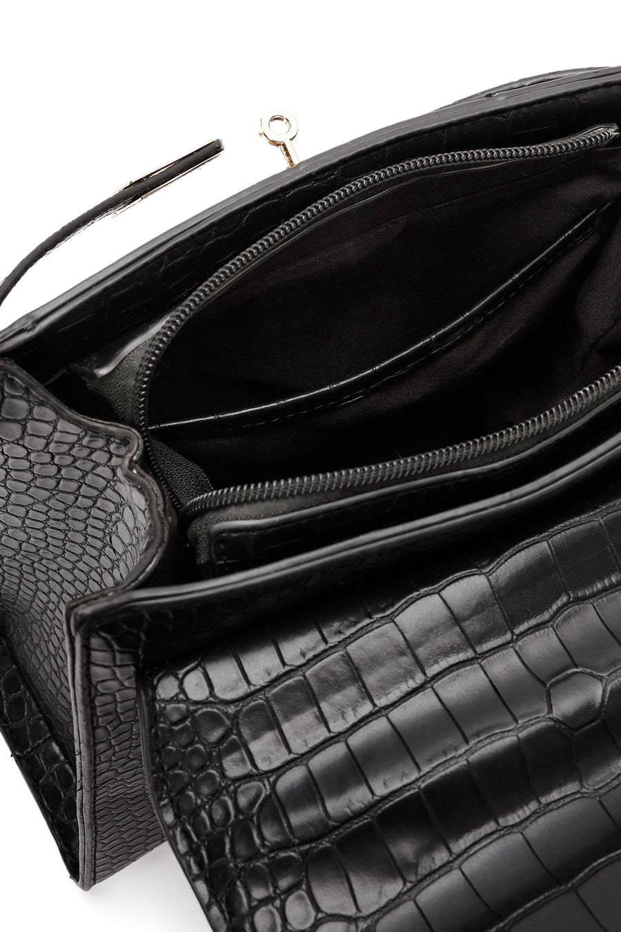 Women's Black Long Strap Crocodile Handbag