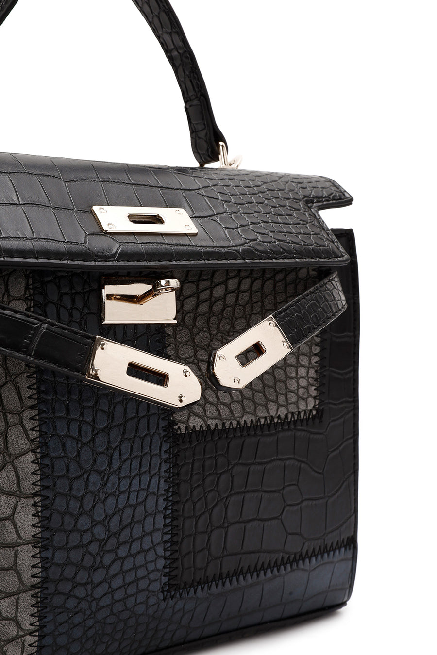 Women's Black Long Strap Crocodile Handbag