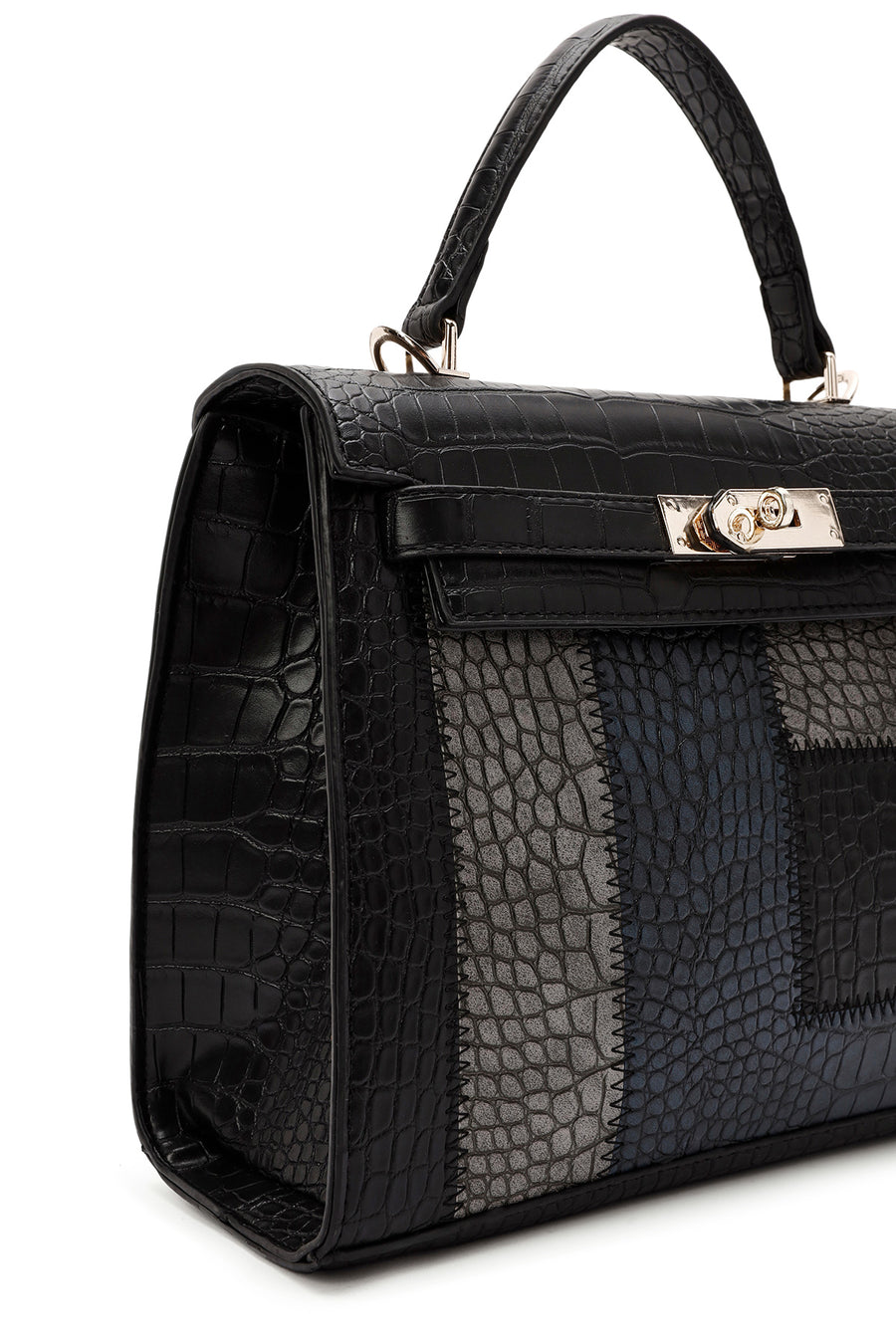 Women's Black Long Strap Crocodile Handbag