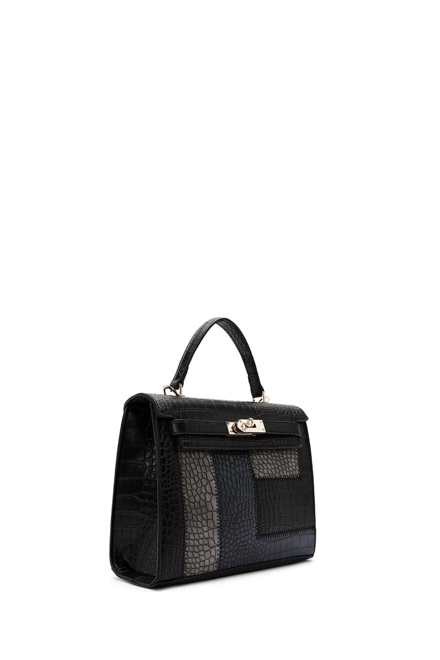 Women's Black Long Strap Crocodile Handbag