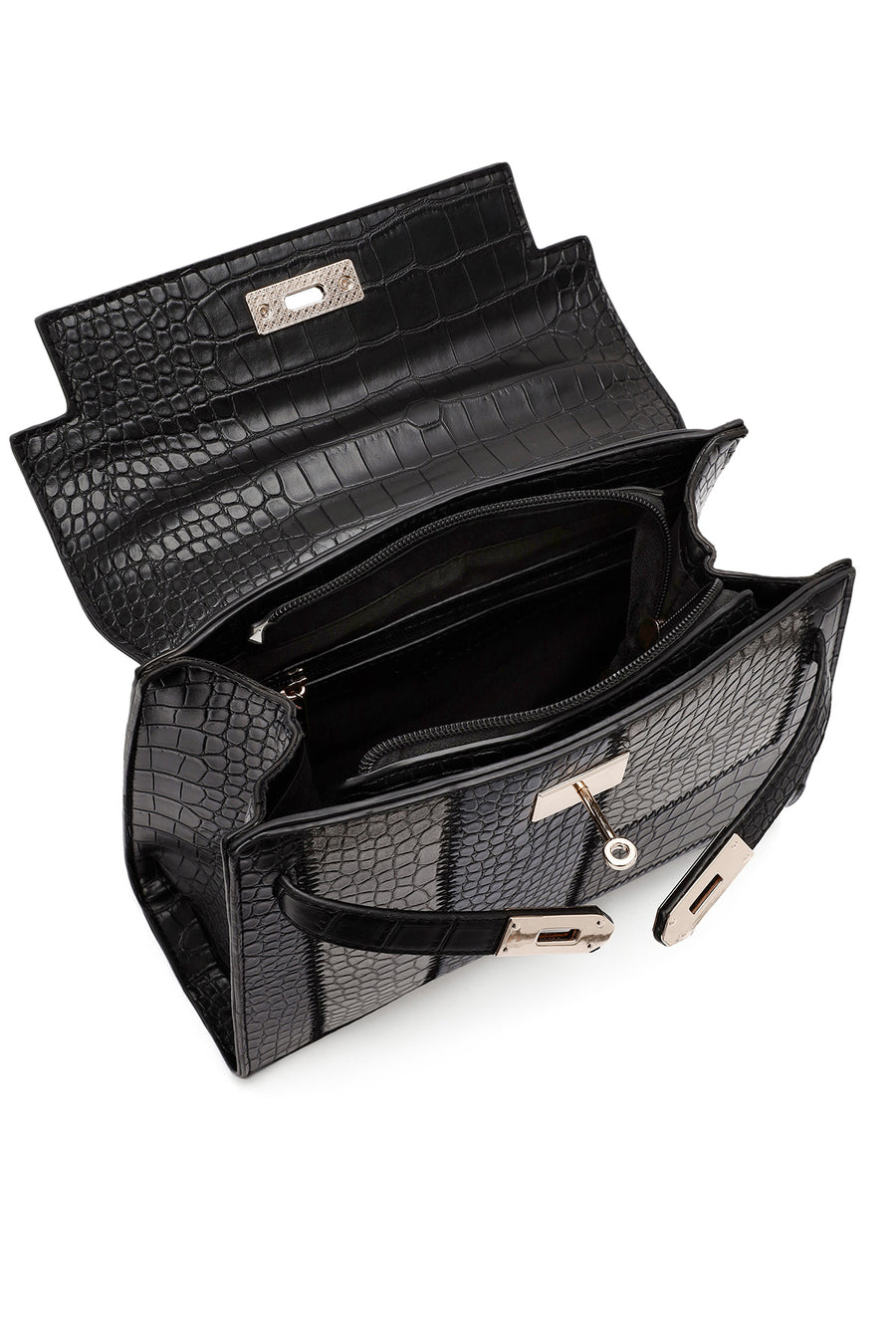 Women's Black Long Strap Crocodile Handbag