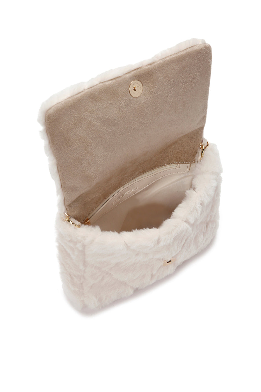 Women's Beige Chain Strap Plush Shoulder Bag