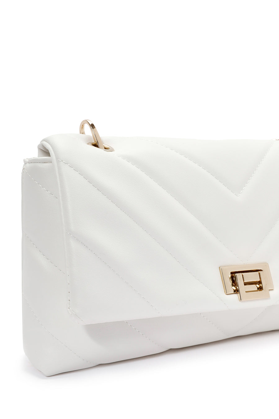 Women's White Chain Strap Quilted Shoulder Bag