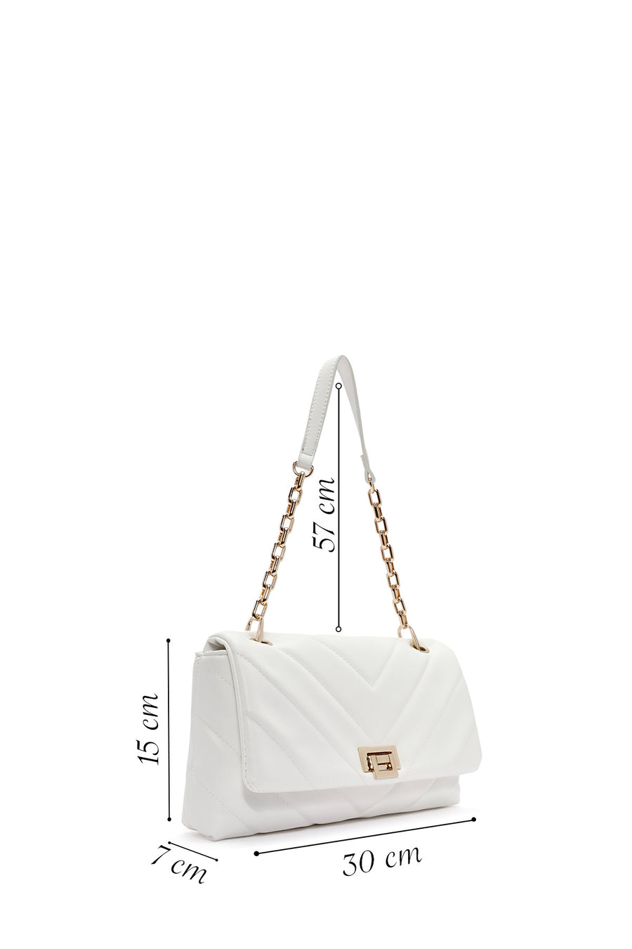 Women's White Chain Strap Quilted Shoulder Bag