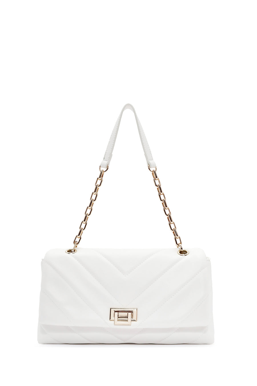 Women's White Chain Strap Quilted Shoulder Bag