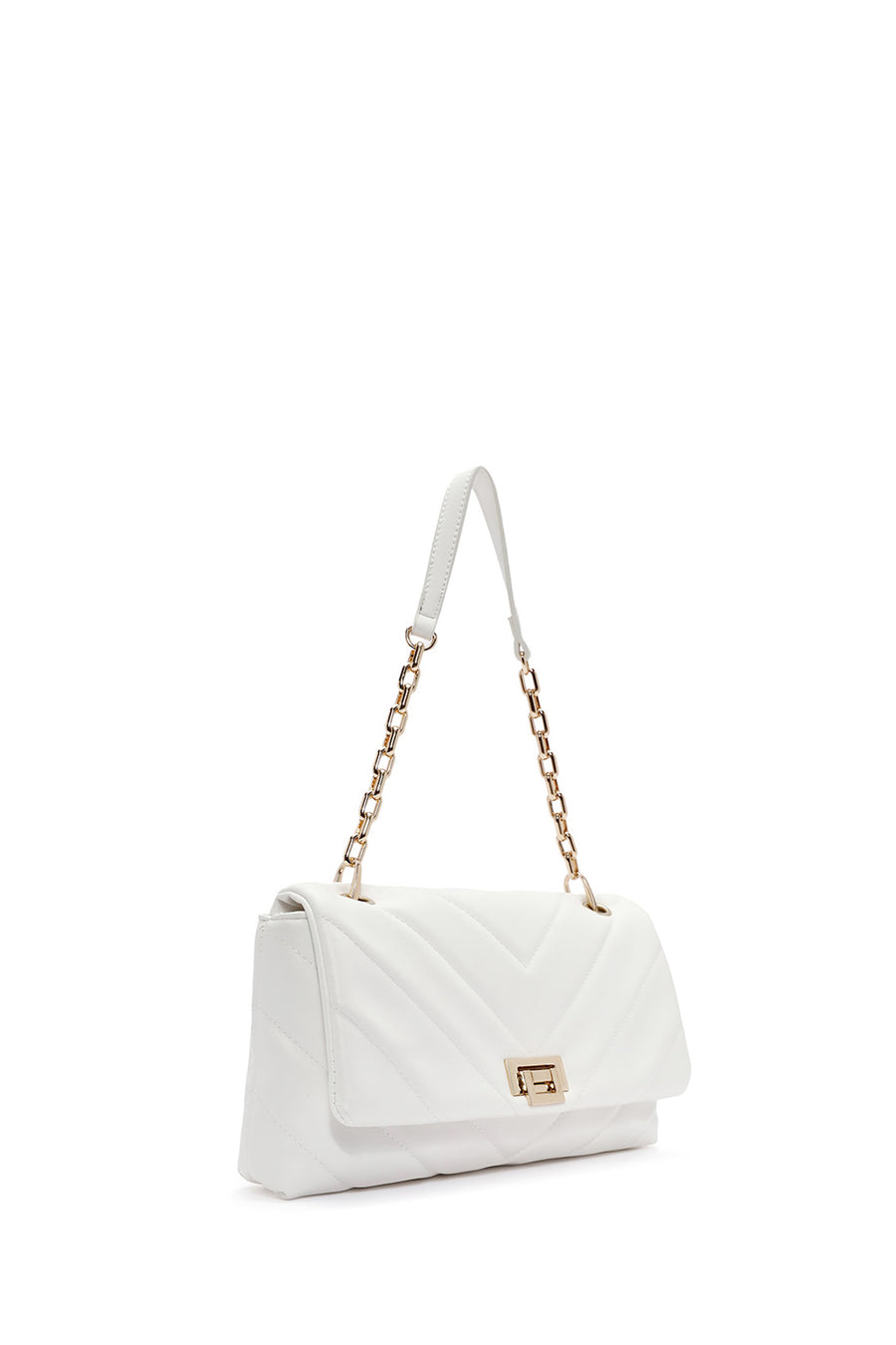 Women's White Chain Strap Quilted Shoulder Bag