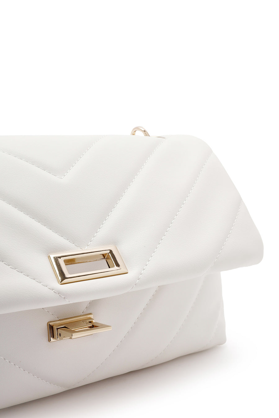 Women's White Chain Strap Quilted Shoulder Bag