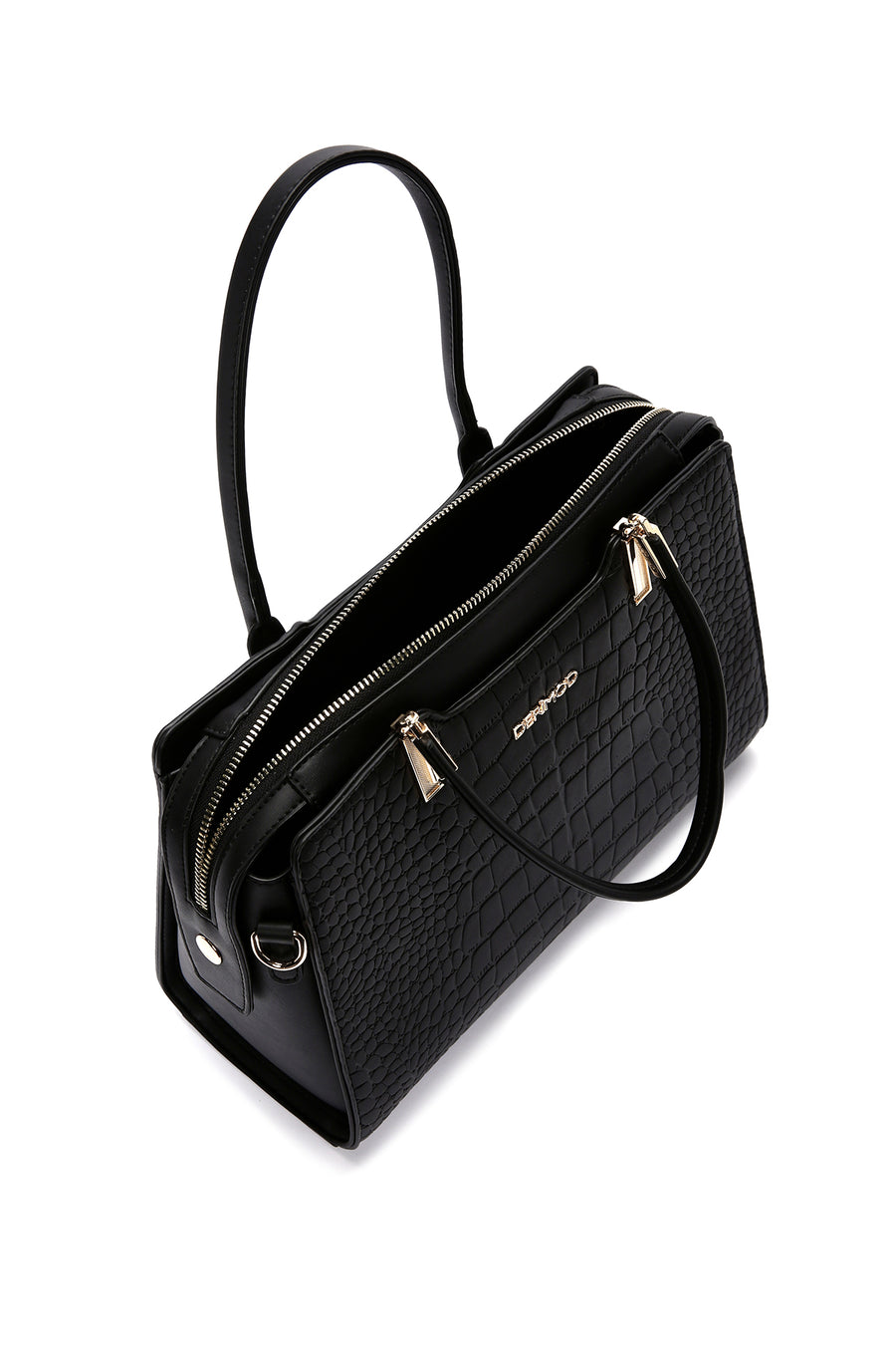 Women's Black Long Strap Crocodile Handbag