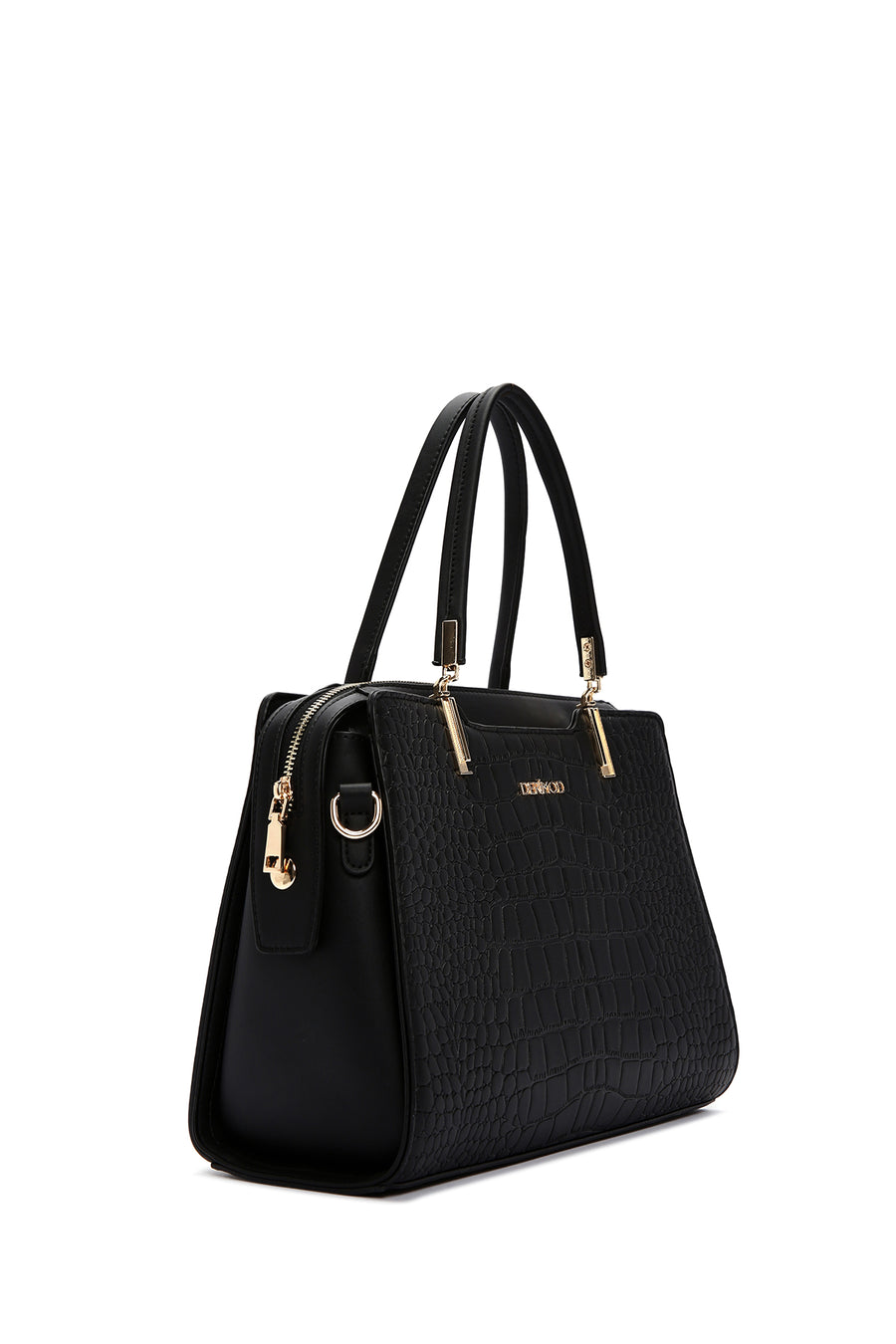 Women's Black Long Strap Crocodile Handbag