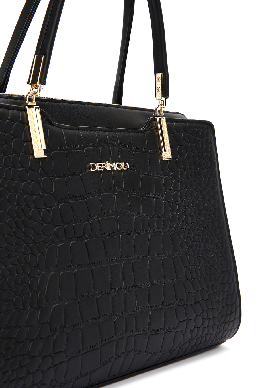 Women's Black Long Strap Crocodile Handbag