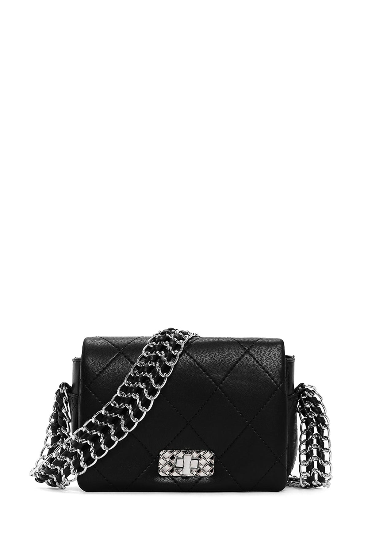 Women's Black Chain Strap Quilted Mini Crossbody Bag 24WBD2871KP | Derimod