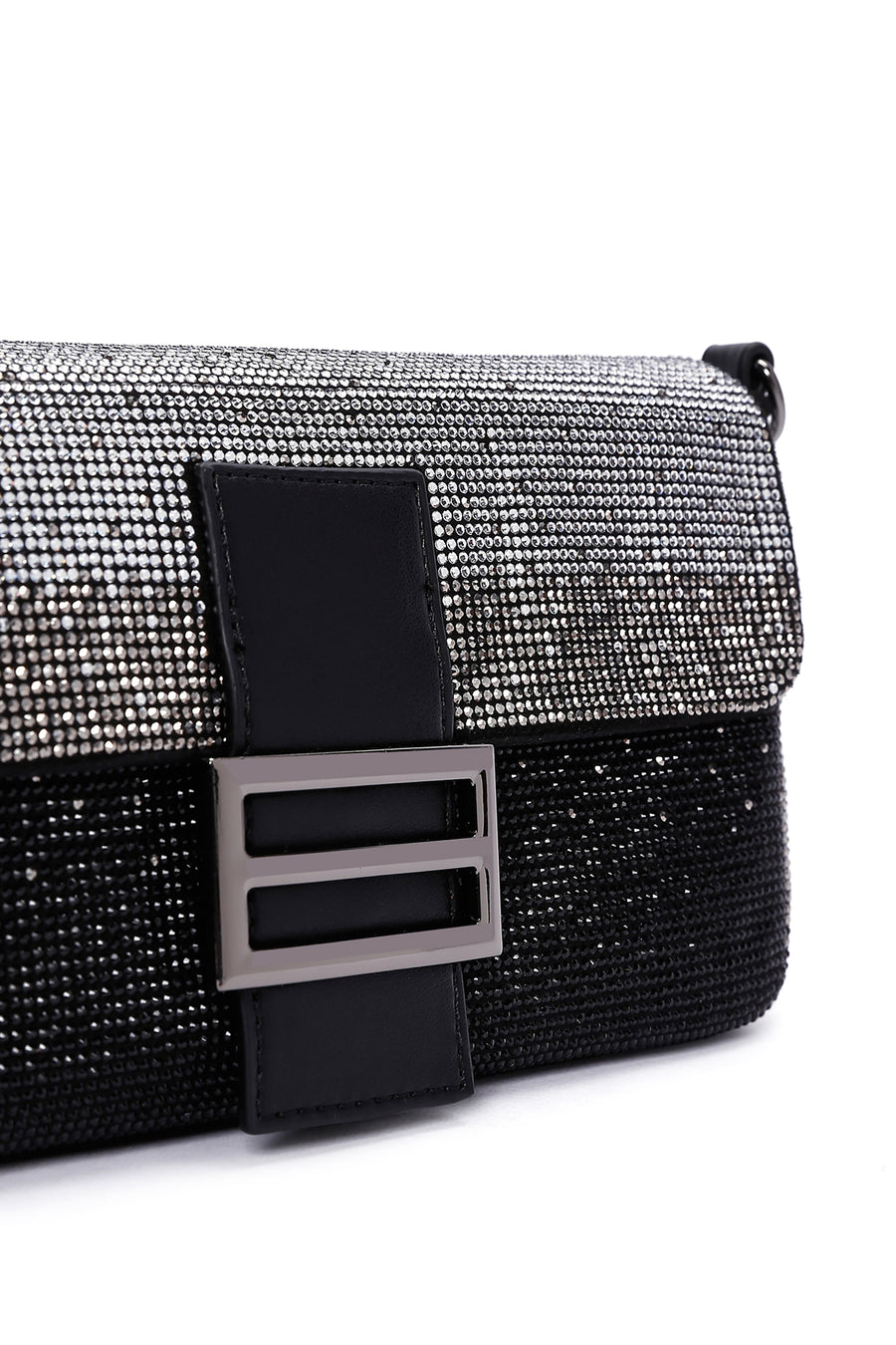 Women's Black Long Strap Stoned Shoulder Bag