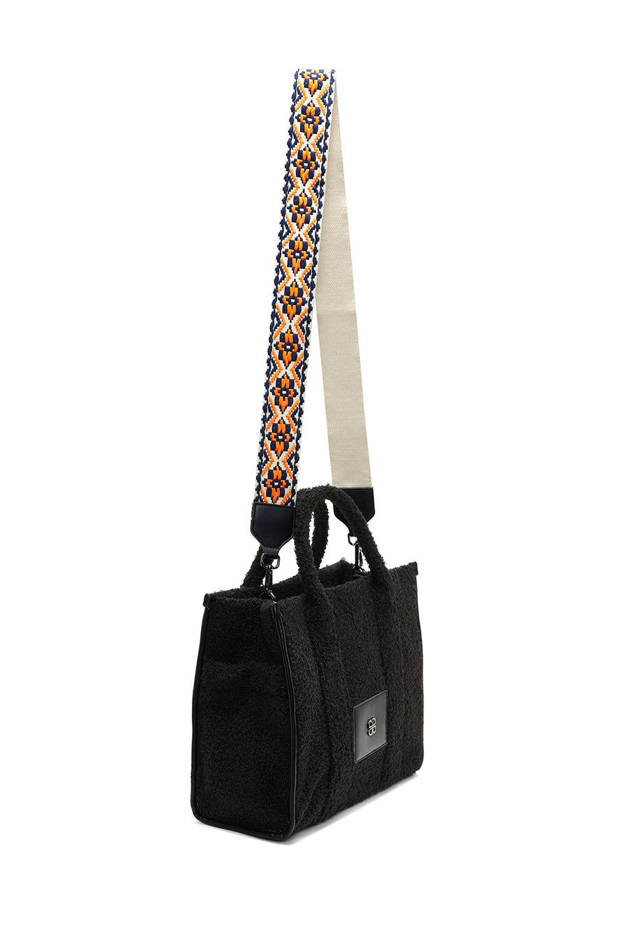 Women's Black Long Strap Plush Handbag