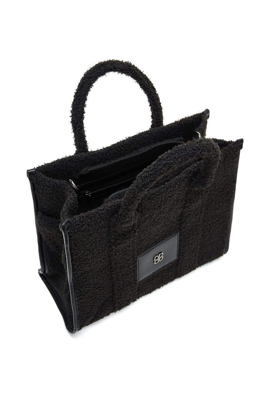 Women's Black Long Strap Plush Handbag