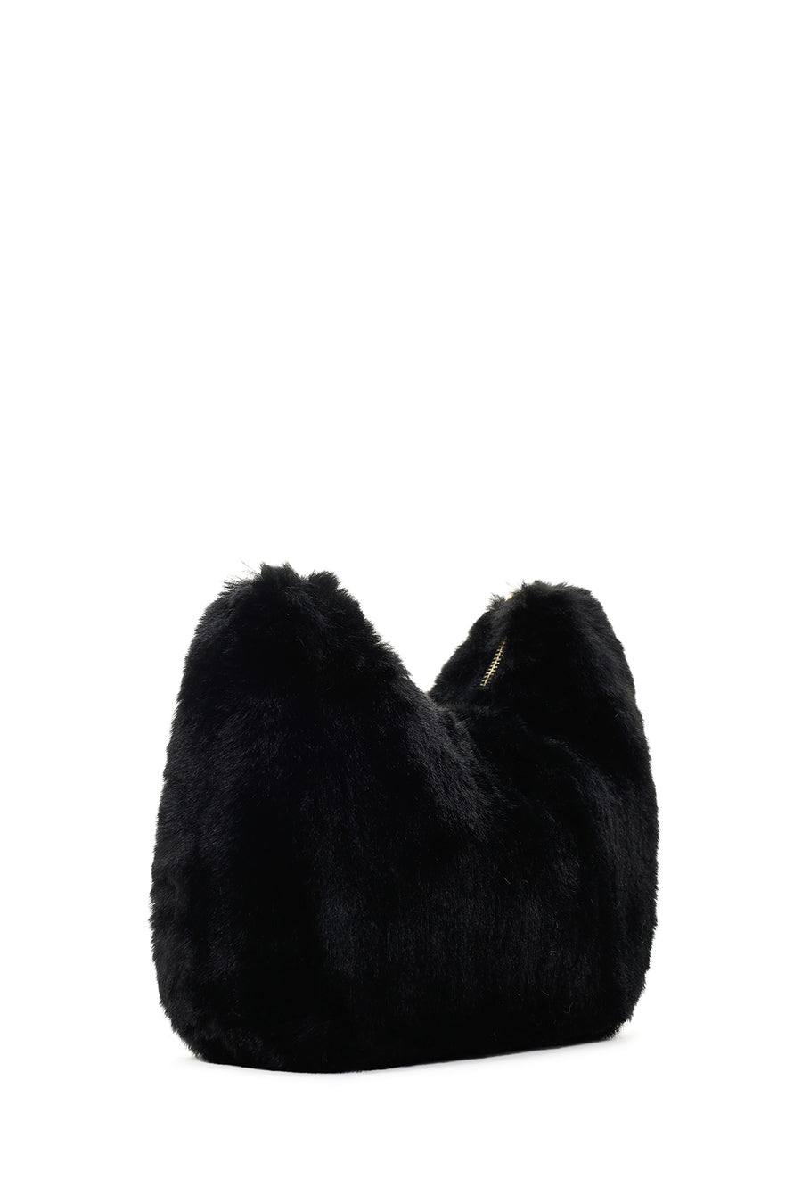 Women's Black Long Strap Plush Shoulder Bag