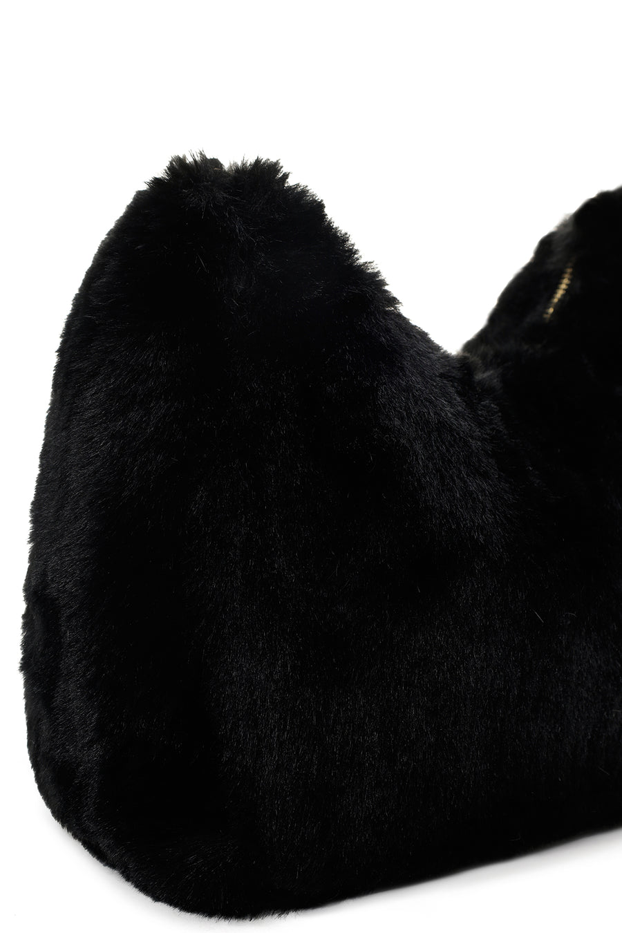 Women's Black Long Strap Plush Shoulder Bag
