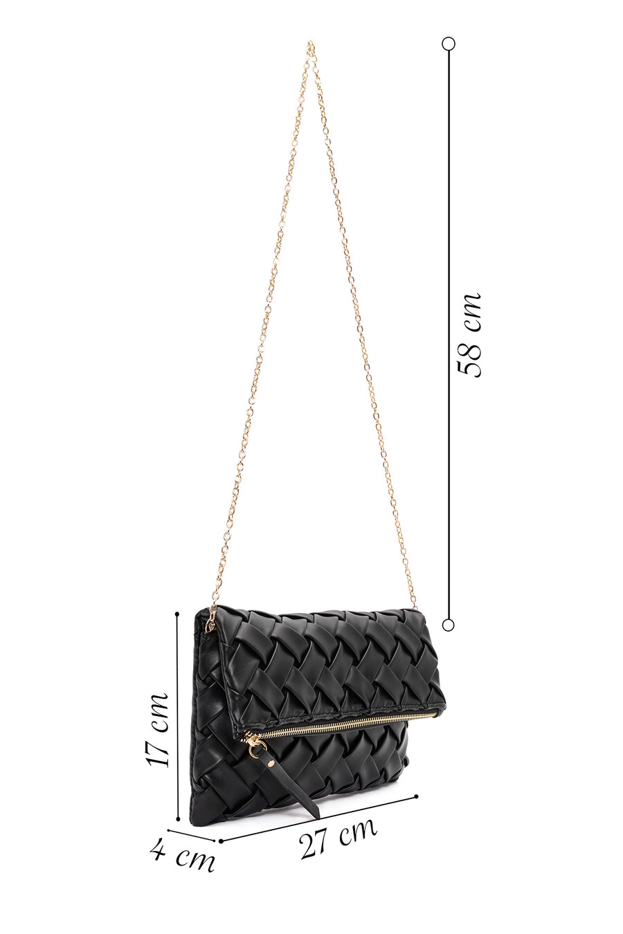Women's Black Long Strap Braided Clutch Bag