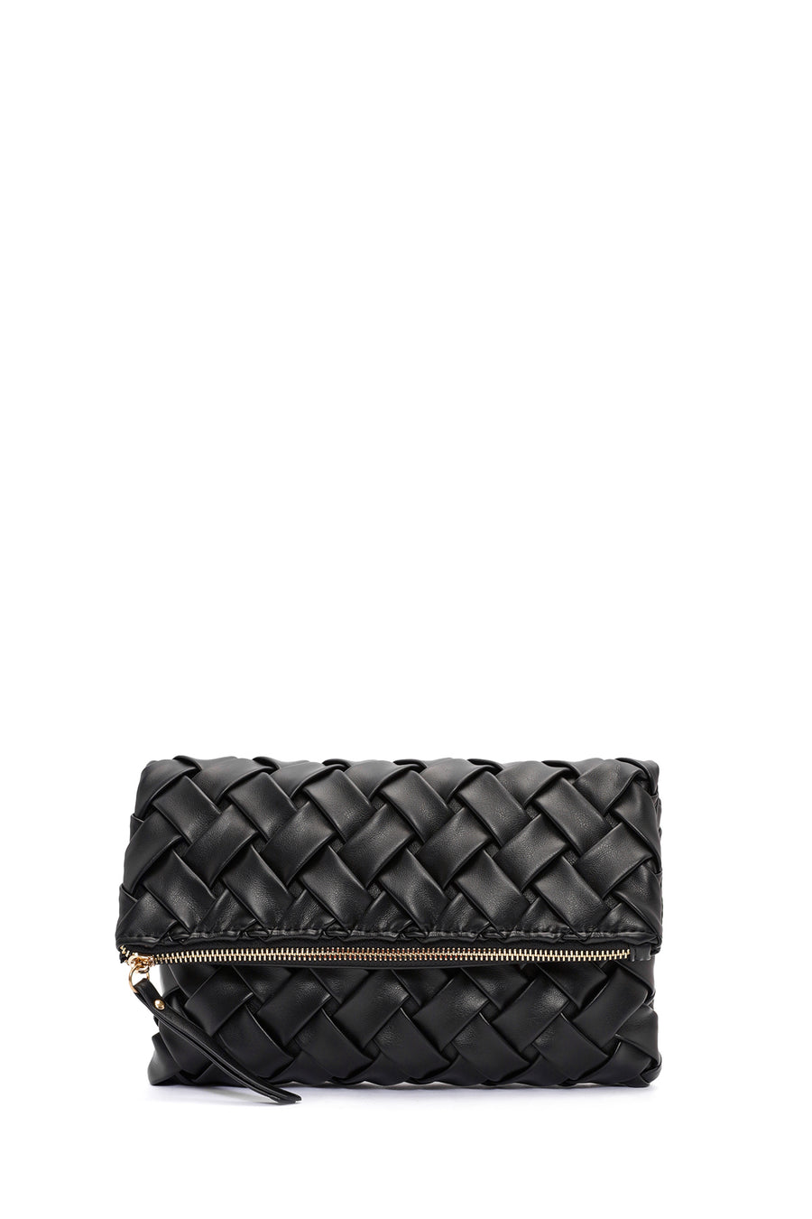 Women's Black Long Strap Braided Clutch Bag
