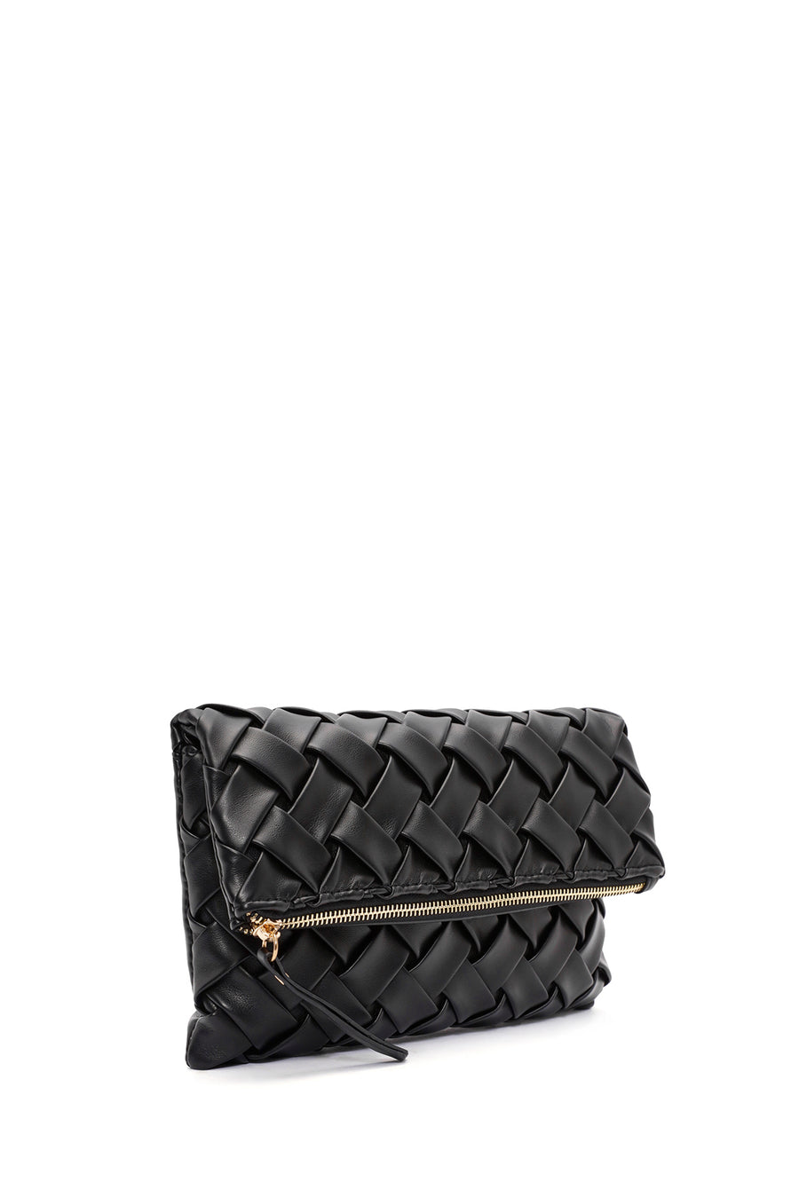 Women's Black Long Strap Braided Clutch Bag