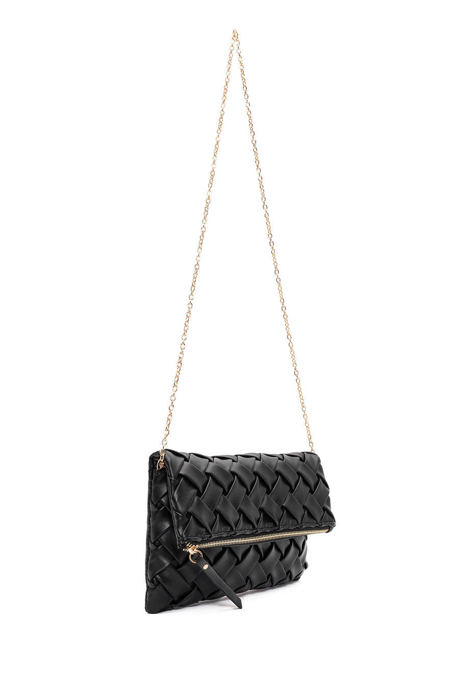 Women's Black Long Strap Braided Clutch Bag