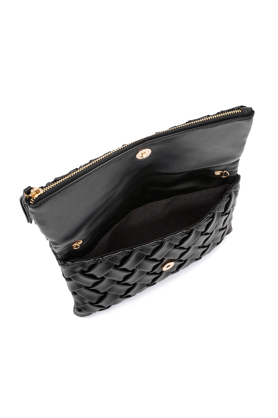 Women's Black Long Strap Braided Clutch Bag