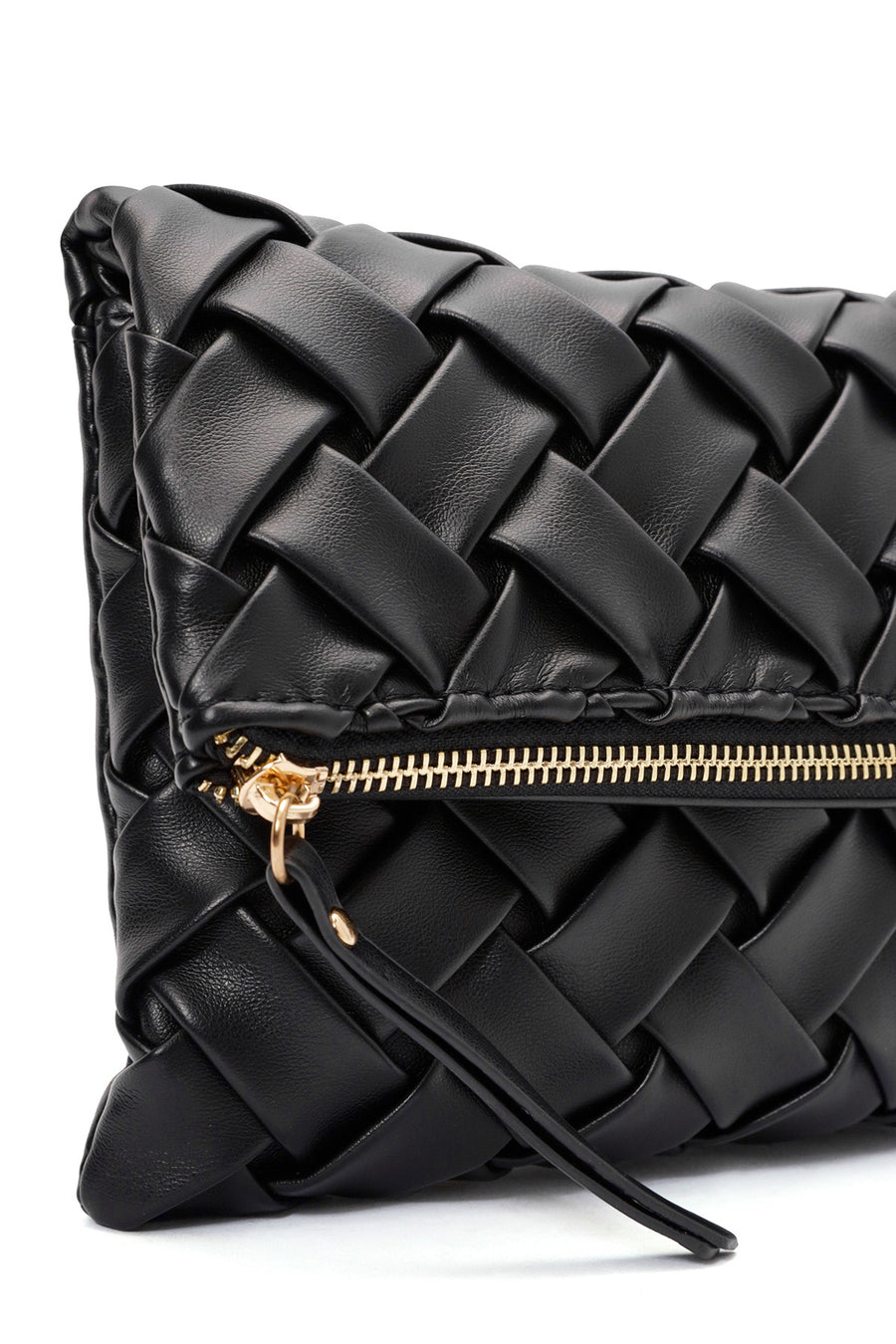 Women's Black Long Strap Braided Clutch Bag