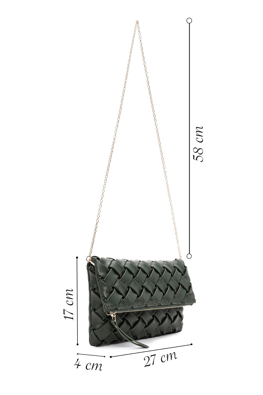 Women's Green Long Strap Braided Clutch Bag