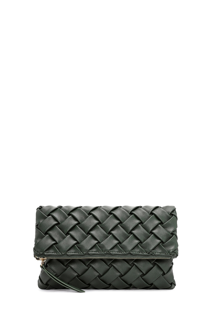 Women's Green Long Strap Braided Clutch Bag