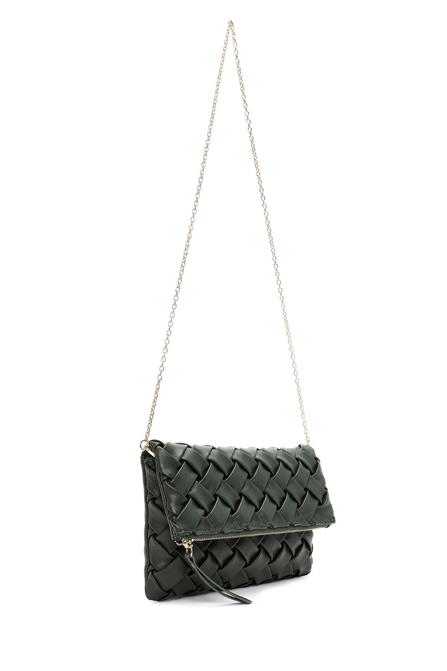Women's Green Long Strap Braided Clutch Bag