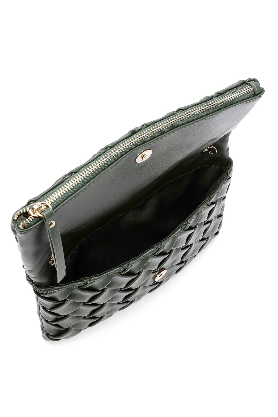 Women's Green Long Strap Braided Clutch Bag