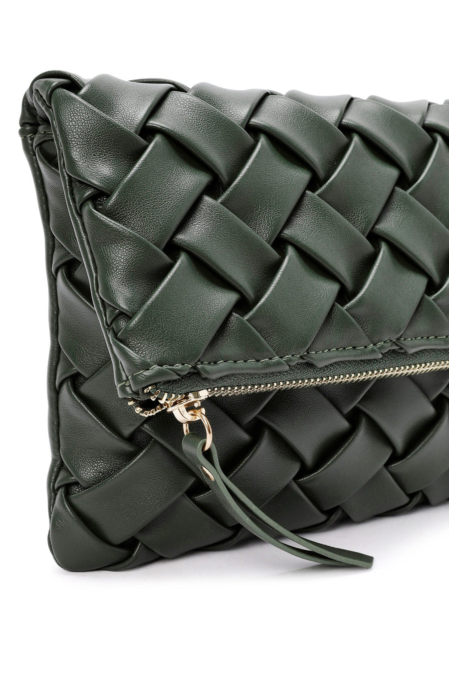 Women's Green Long Strap Braided Clutch Bag