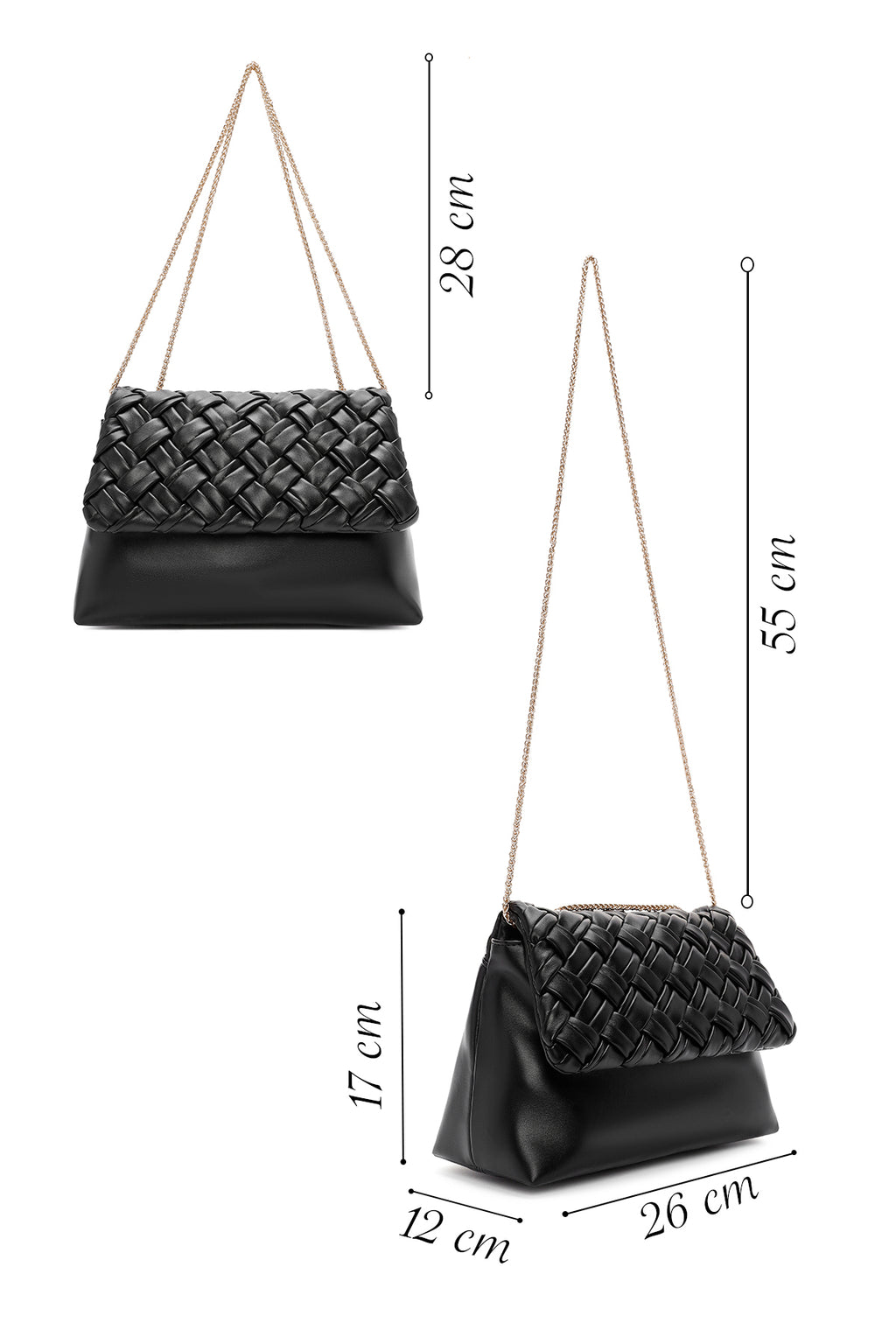 Kadın Siyah Uzun Zincir Askılı Örgülü Çapraz Çanta