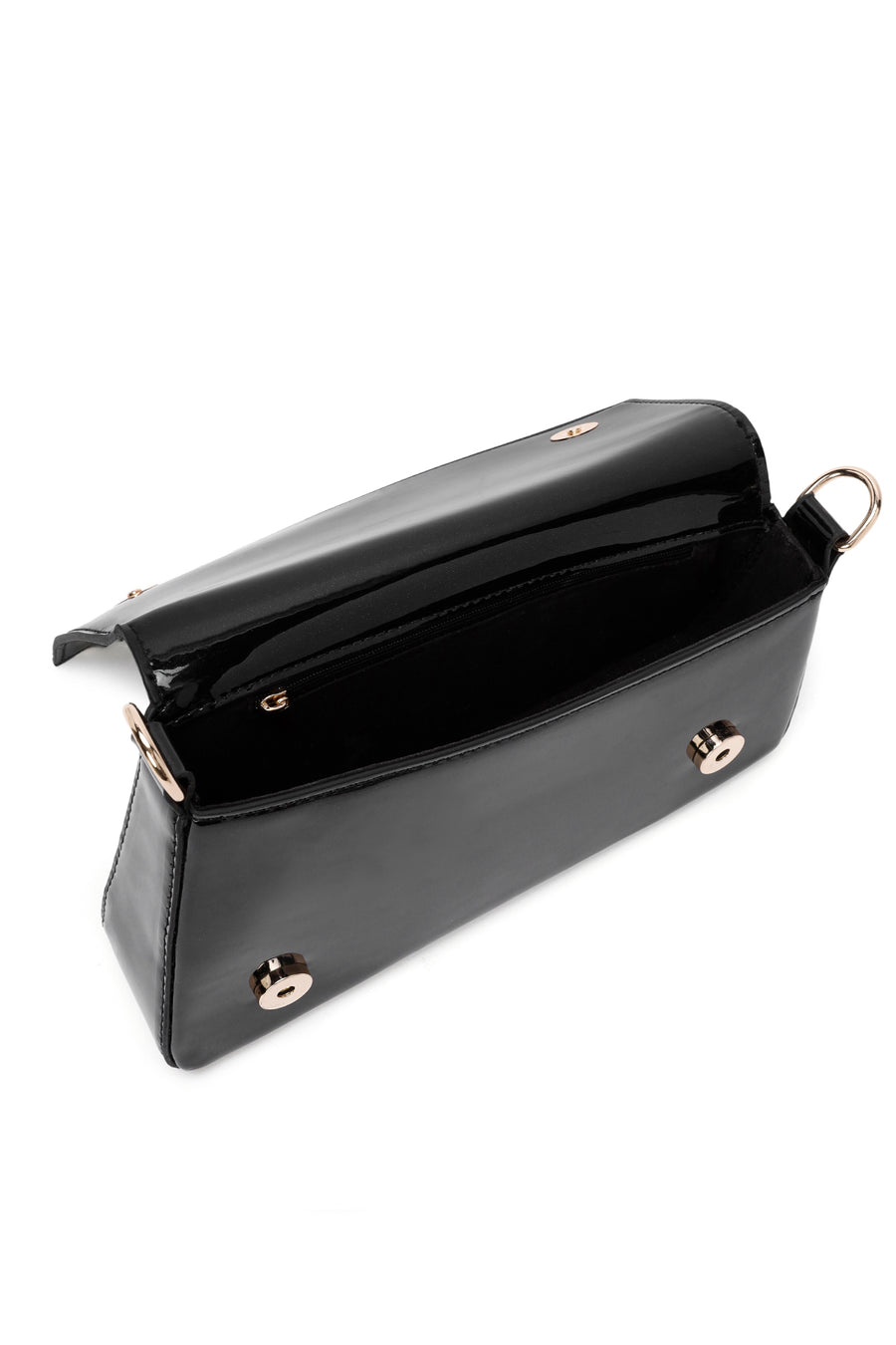 Women's Black Long Chain Strap Patent Leather Mini Shoulder Bag