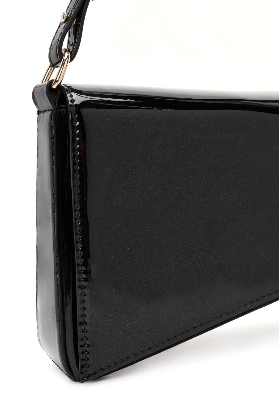 Women's Black Long Chain Strap Patent Leather Mini Shoulder Bag