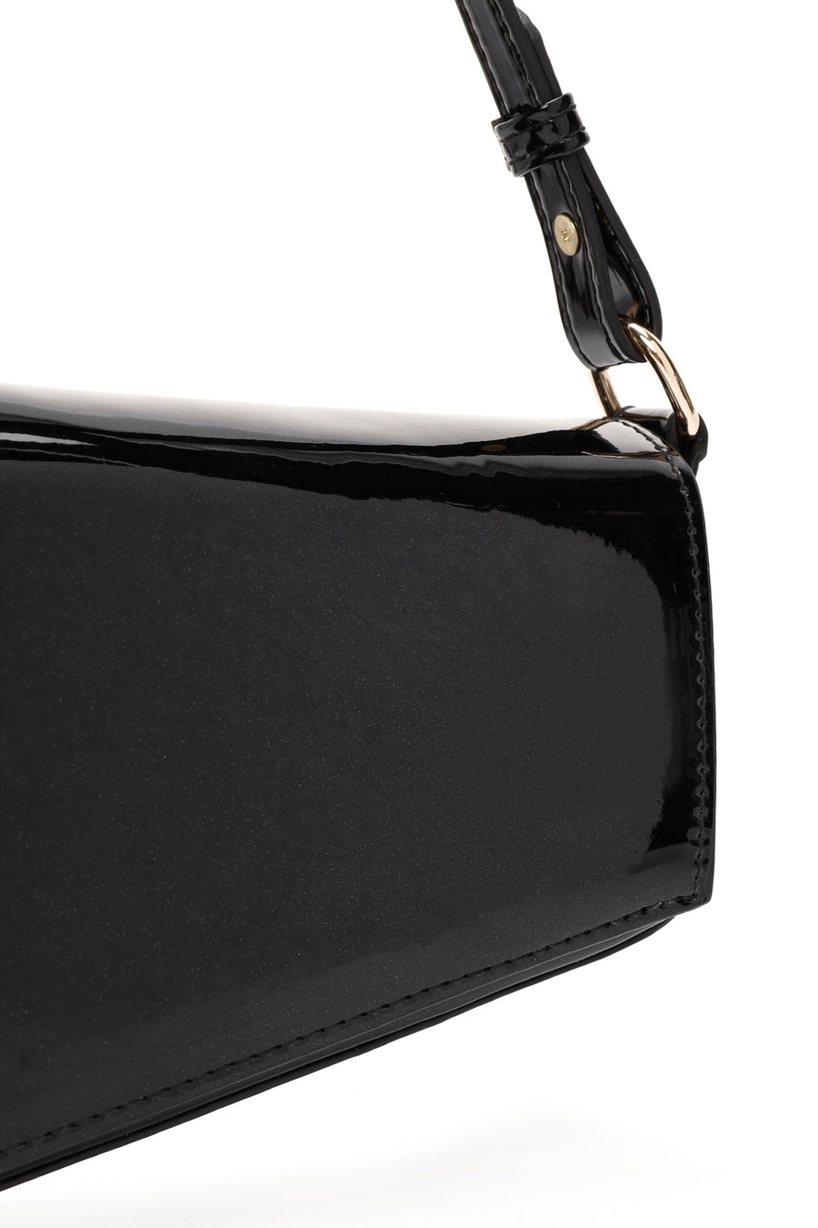Women's Black Long Chain Strap Patent Leather Mini Shoulder Bag