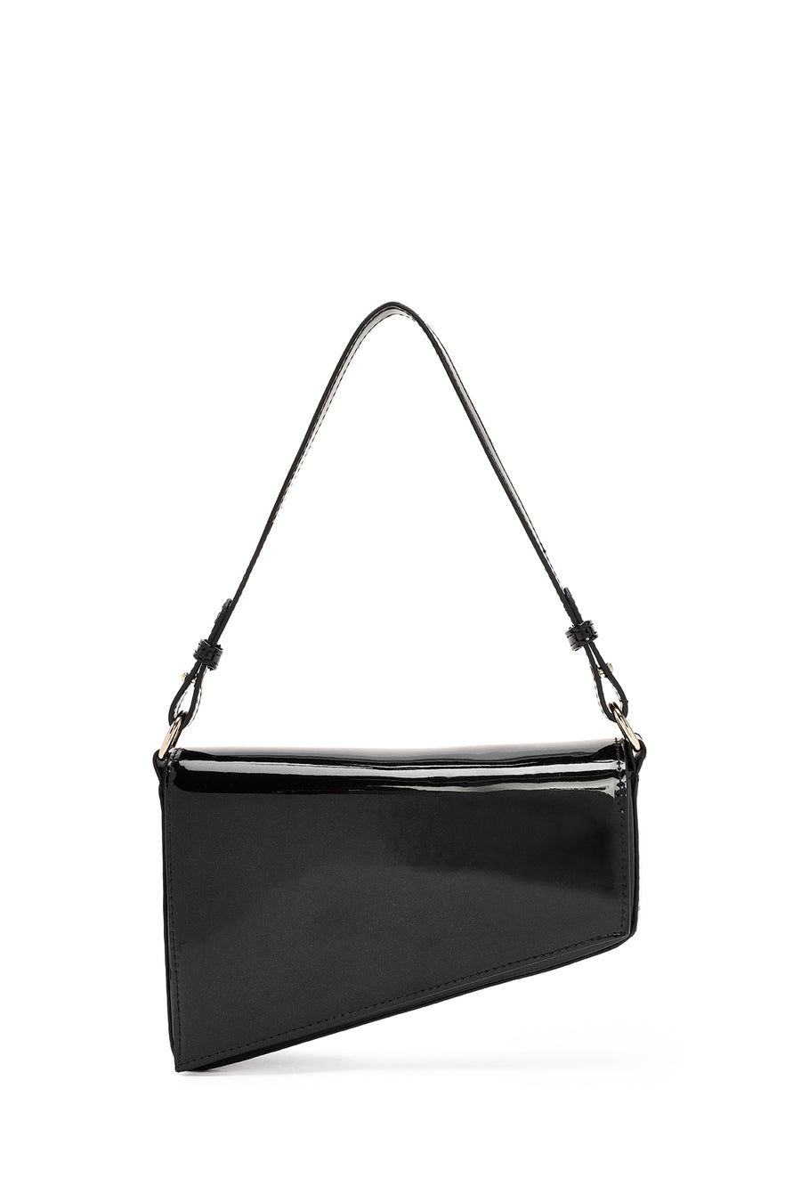 Women's Black Long Chain Strap Patent Leather Mini Shoulder Bag