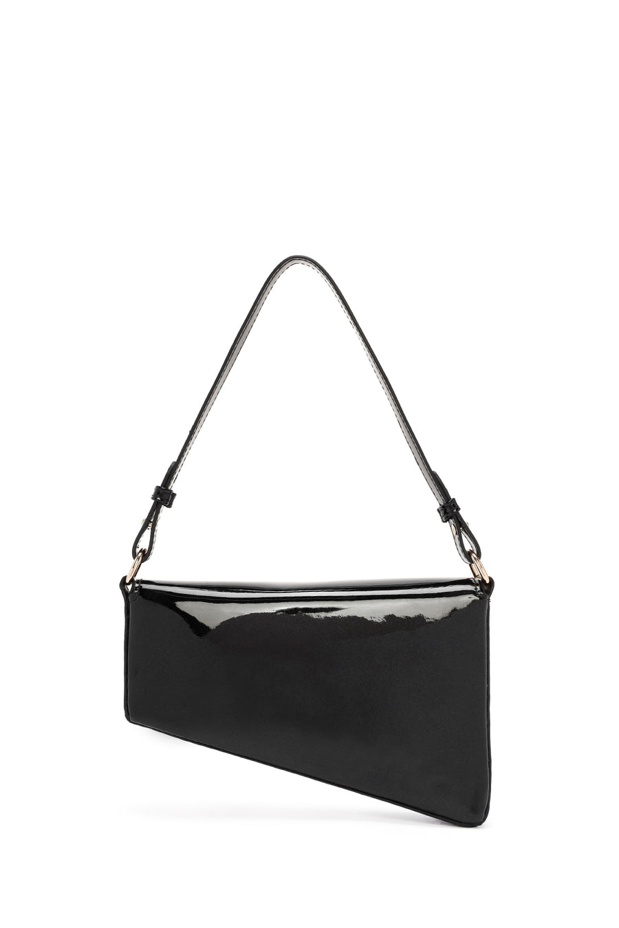 Women's Black Long Chain Strap Patent Leather Mini Shoulder Bag