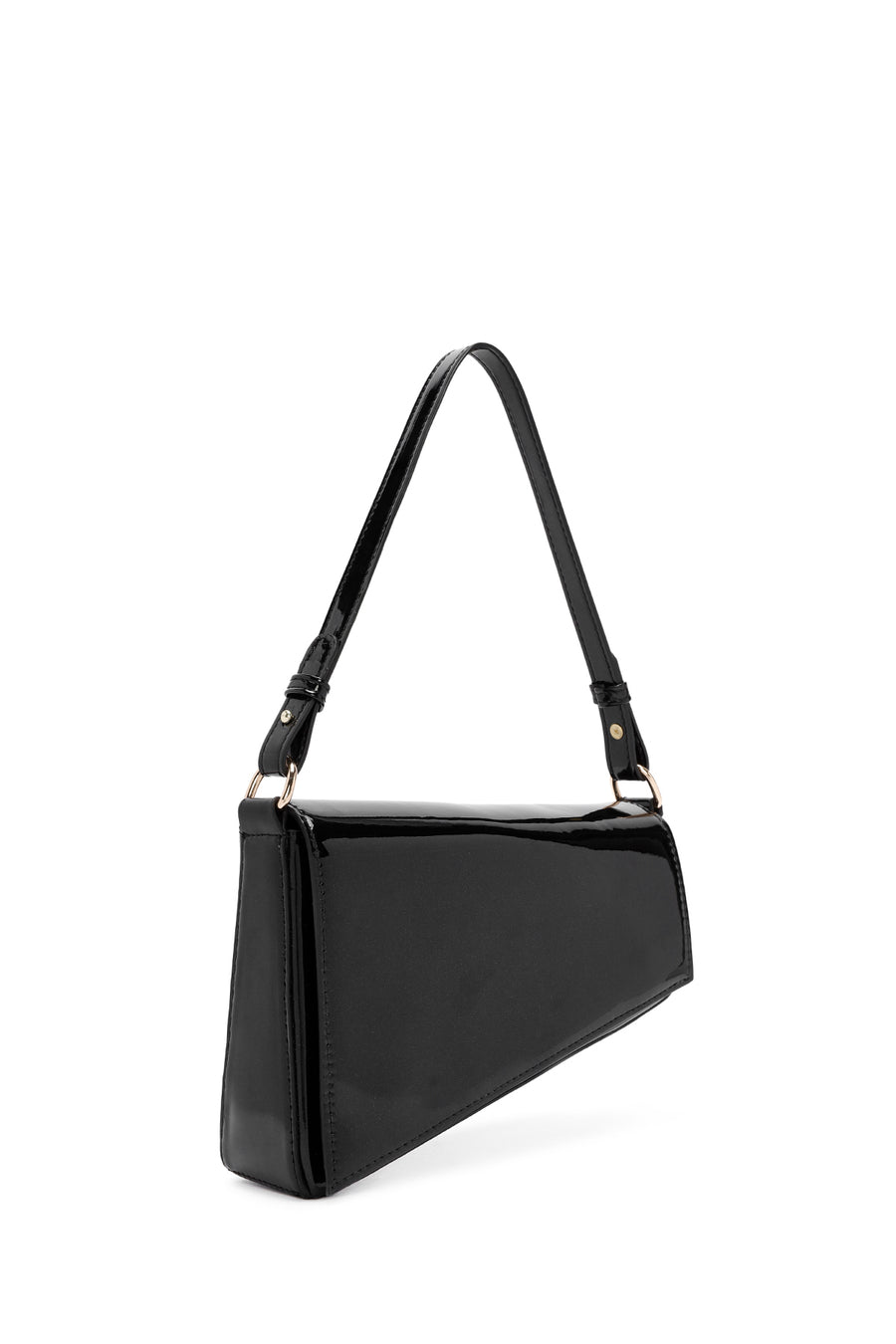 Women's Black Long Chain Strap Patent Leather Mini Shoulder Bag