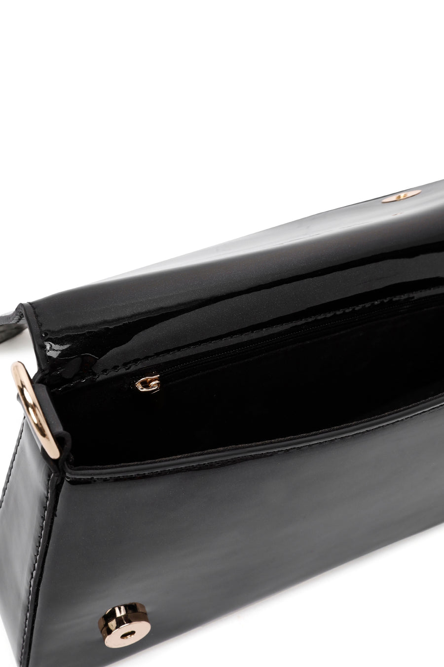 Women's Black Long Chain Strap Patent Leather Mini Shoulder Bag