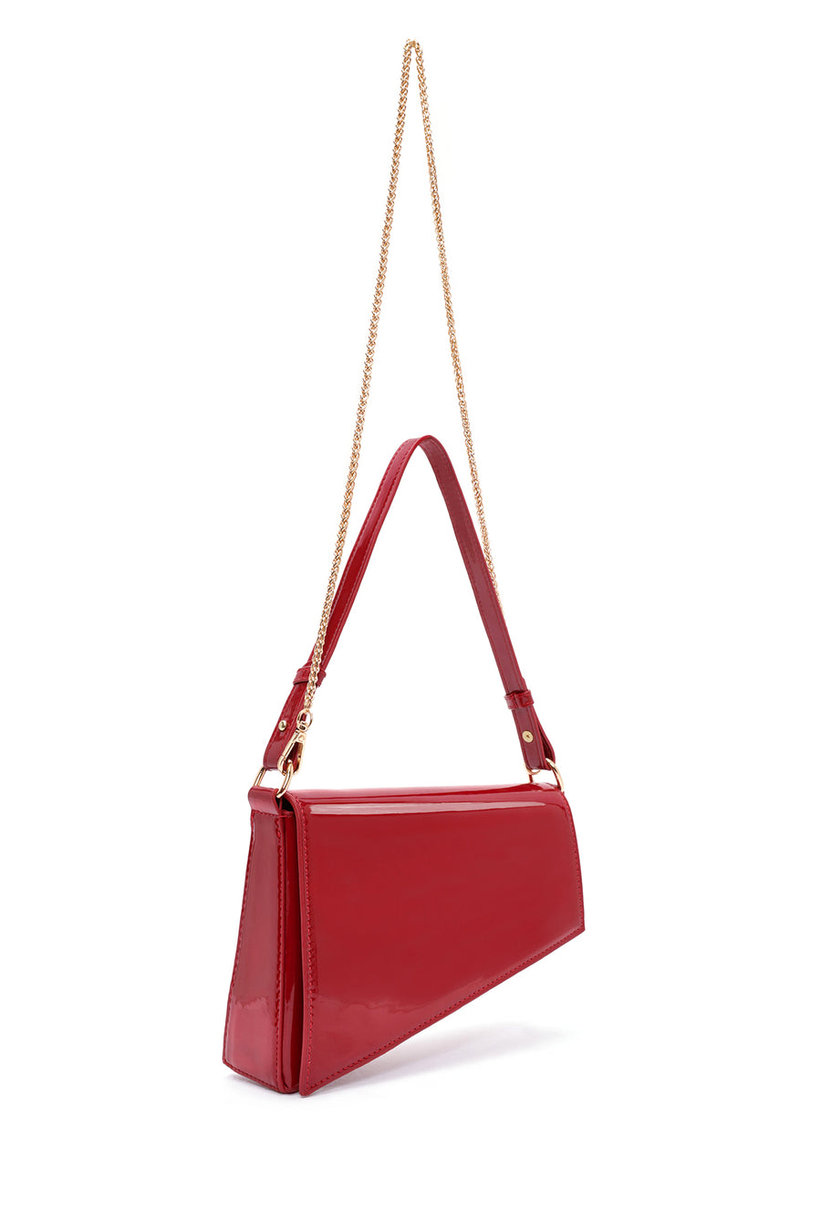 Women's Red Long Chain Strap Patent Leather Mini Shoulder Bag