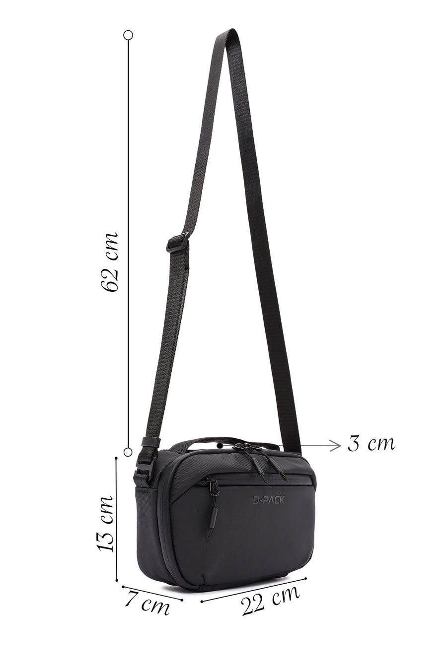 D-Pack Men's Black Fabric Crossbody Bag