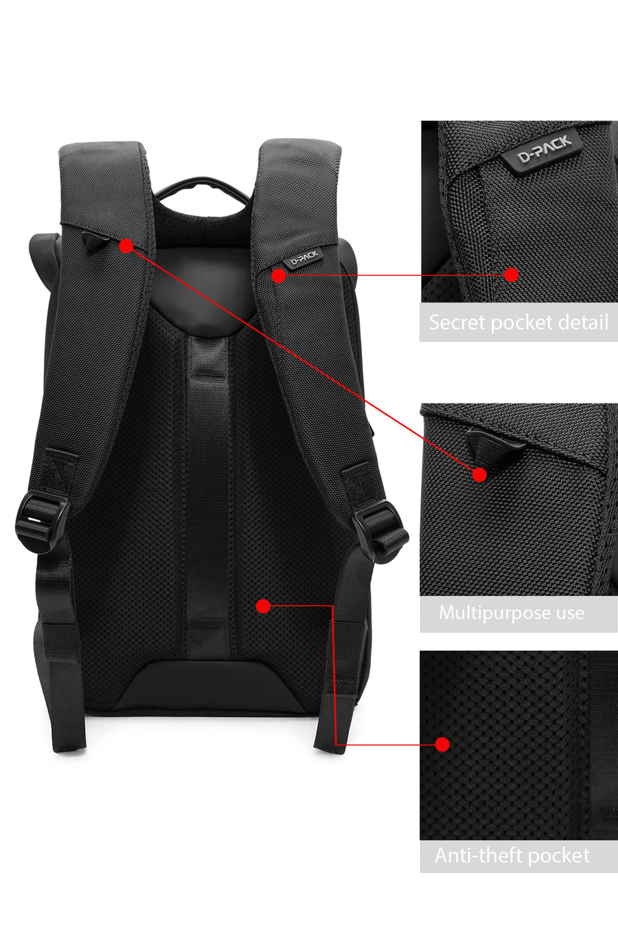 D-Pack Unisex Black Backpack