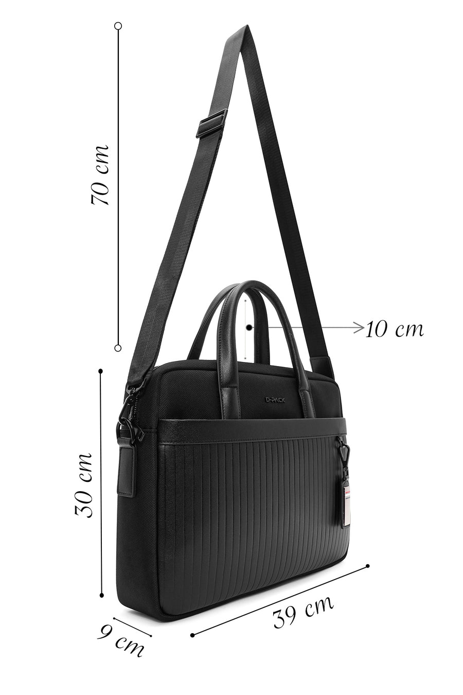 D-Pack Men's Black Long Strap Fabric Briefcase
