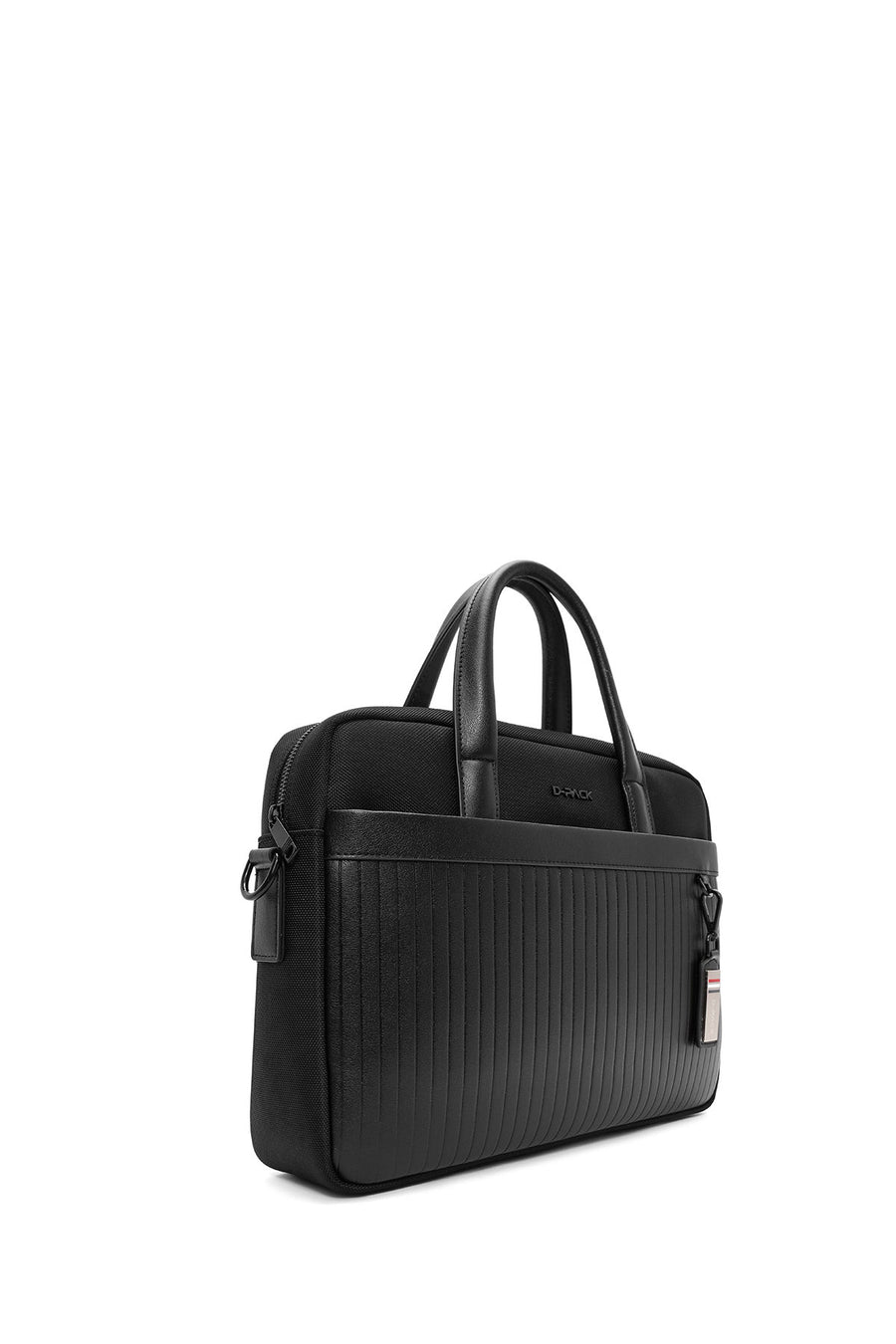 D-Pack Men's Black Long Strap Fabric Briefcase