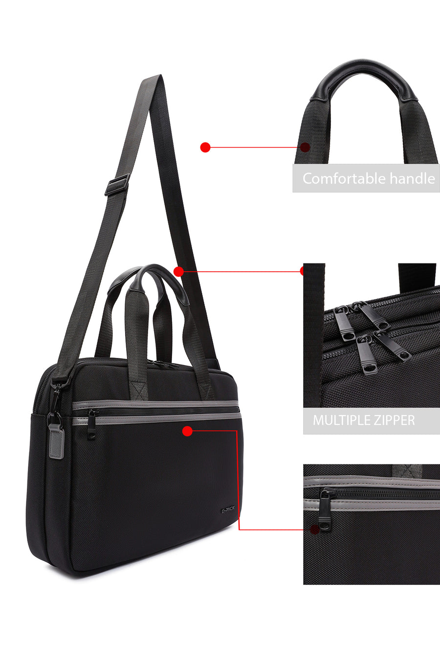 D-Pack Men's Black Long Strap Fabric Briefcase