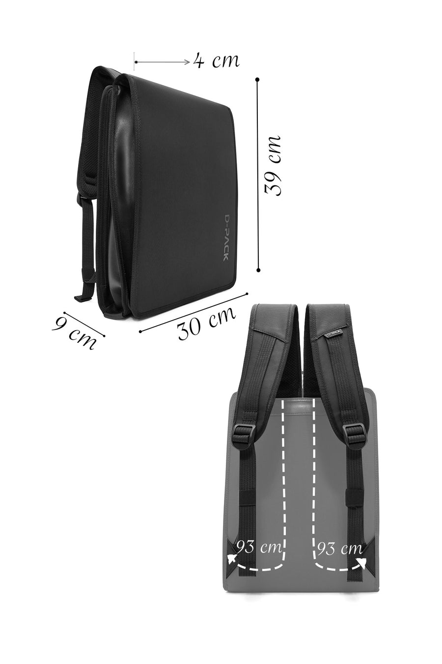 D-Pack Unisex Black Fabric Backpack