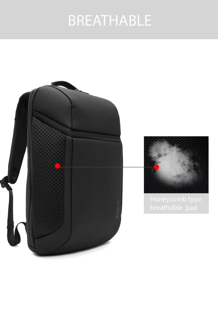 D-Pack Unisex Black Fabric Backpack